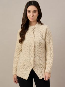 ZIGO - Cable Knit Buttoned Beige Cardigan