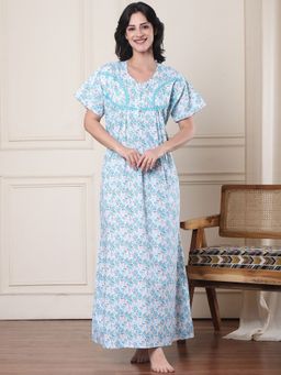 Secret Wish - Blue Floral Pure Cotton Nighty