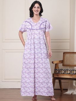 Secret Wish - Lavender Floral Pure Cotton Nighty