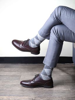 Footprints - Argyle Odour free Organic Cotton Men Formal Bamboo Socks - Pack of 1