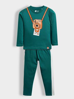 Orange Sugar - Unisex Green Camera Printed Co-Ord Set