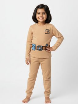 Orange Sugar - Unisex Brown Spaceship Printed Co-Ord Set