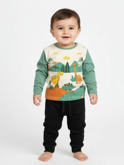 Orange Sugar - Unisex Green Dino Printed Co-Ord Set