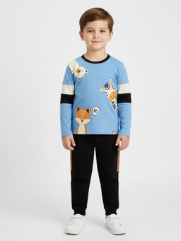 Orange Sugar - Unisex Sky Blue Animals Printed Co-Ord Set