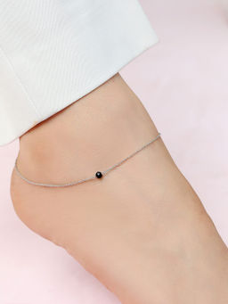 Zavya - Chic Black Bead Rhodium Plated 925 Sterling Silver Adjustable Link Chain Anklet