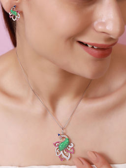 Zavya - Prestige Peacock Rhodium Plated 925 Sterling Silver Jewelry (Set of 2)