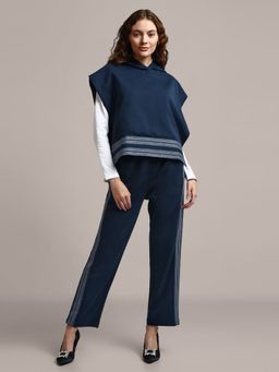 IKI CHIC - Naval Blue Co-Ord Hooded Vest And Pants Track (Set of 3)