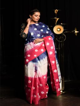 Beatitude - Multicolor Viscose Katan Silk Tie and Dye Saree Unstitched Blouse