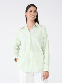 SALT Attire - Womens Green Striped Button Shirt