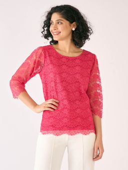 SALT Attire - Womens Round Neck Lace Top