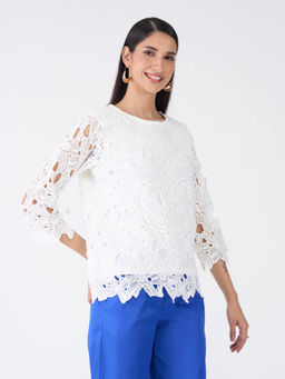 SALT Attire - Womens White Scalloped Hem Lace Top