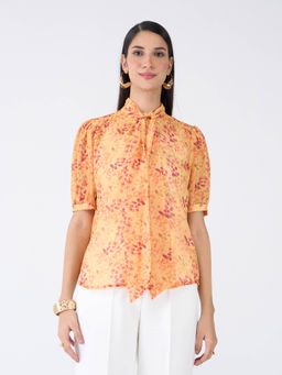 SALT Attire - Womens Printed Tie Up Neck Top