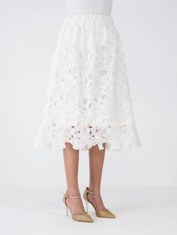 SALT Attire - Womens White A-Line Lace Skirt