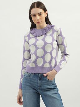 United Colors of Benetton - Women's Regular Fit Flutter Neck Polka Dot T-Shirt