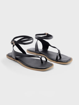 Twenty Dresses by Nykaa Fashion - Women Black Toe Post Ring Wrap Around Ankle Strap Sandals