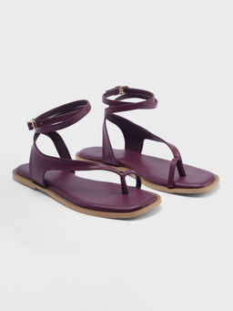 Twenty Dresses by Nykaa Fashion - Women Burgundy Toe Post Ring Wrap Around Ankle Sandals