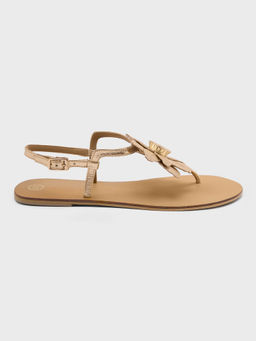 Twenty Dresses by Nykaa Fashion - Women Gold Round Toe Floral Embellished Slingback Sandals
