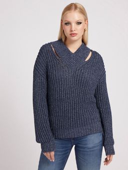 Guess - Women Blue V-Neck Sweater
