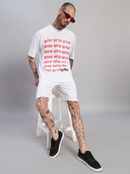Griffel - Men's White Typographic Error Print Oversized Co-Ord Set
