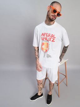 Griffel - Men's White Aperol Spritz Graphic Oversized Co-Ord Set