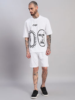 Griffel - Men's Artistic White Minimal Line Art Face Print Co-Ord Set