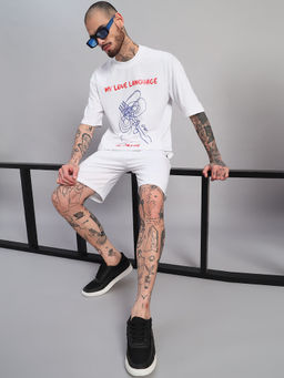 Griffel - Men's White ‘My Love Language Is Pasta’ Graphic Oversized Co-Ord Set