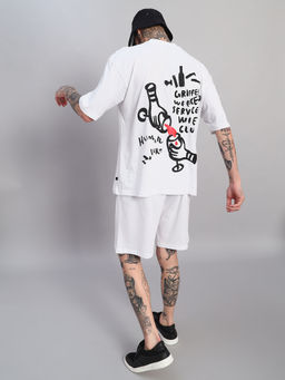 Griffel - Men's White Weekend Wine Club Graphic Oversized Co-Ord Set