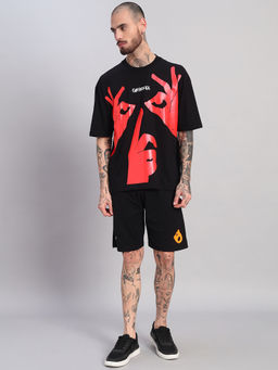 Griffel - Men's Black Bold Red Face Graphic Oversized Co-Ord Set