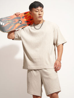 HIGHLANDER - Men Cream Oversized Co-Ord Set