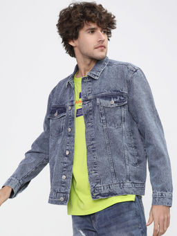 HIGHLANDER - Men Blue Washed Crop Denim Jacket