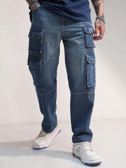 HIGHLANDER - Men Blue Straight Fit Cargo Style Jeans
