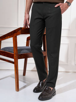 HIGHLANDER - Men Black Lycra Super Stretch Micro Textured Trousers