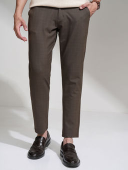 HIGHLANDER - Men Brown 4 Way Lycra Super Stretch Checked Trousers