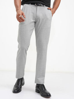 HIGHLANDER - Men Grey 4 Way Lycra Super Stretch Checked Trousers