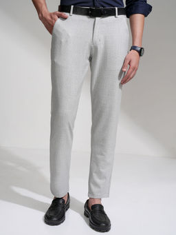 HIGHLANDER - Men Grey 4 Way Lycra Super Stretch Checked Trousers