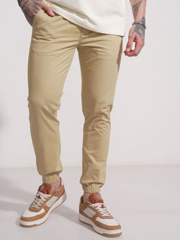 HIGHLANDER - Men Beige Solid Half Elasticated Trousers