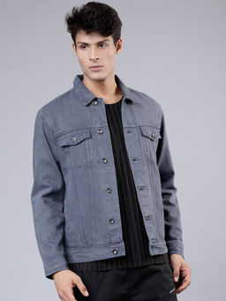 LOCOMOTIVE - Men Blue Solid Denim Jacket
