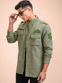 LOCOMOTIVE - Men Olive Solid Tailored Shacket