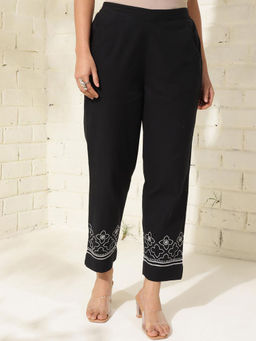 Fabindia - Cotton Blend Black Embroidered Chikankari Mid-Rise Casual Pant