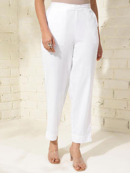 Fabindia - Cotton White Solid Mid-Rise Casual Pant