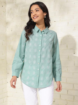 Fabindia - Cotton Multi-Color Embroidered Chikankari Spread Collar Shirt