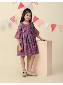Fabindia - Pink Cotton Silk Printed Dress