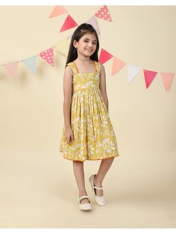 Fabindia - Yellow Cotton Hand Block Printed Dress