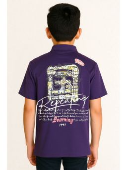 CAVIO - Purple Boys Regular Fit Printed Polo T-shirt