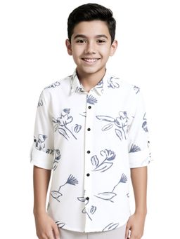 CHARCHIT - White Boys Cotton Regular Fit Full Sleeve Floral Printed Shirt