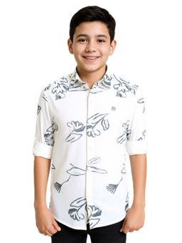 CHARCHIT - White Boys Cotton Regular Fit Full Sleeve Floral Printed Shirt