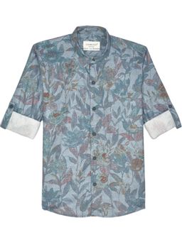 CHARCHIT - Blue Boys Cotton Regular Fit Full Sleeves Floral Printed Shirt