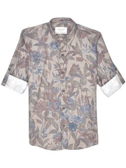 CHARCHIT - Beige Boys Cotton Regular Fit Full Sleeves Floral Printed Shirt