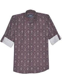 CHARCHIT - Brown Boys Cotton Regular Fit Full Sleeves Floral Printed Shirt