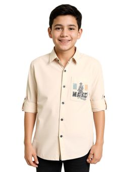 CHARCHIT - Cream Boys Cotton Regular Fit Full Sleeves Printed Shirt